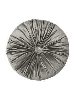 Buy Velvet Round Decorative Cushion Grey 40x40cm in Saudi Arabia