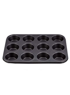 Buy 12 Cup Cake Mould Muffin Pan Black 35X26centimeter in Egypt