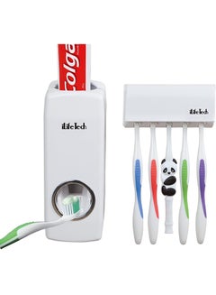 Buy Toothpaste Dispenser And Plastic Brush Holder Set White in UAE