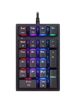 اشتري لوحة مفاتيح سلكية ميكانيكية للأرقام بمنفذ USB مزودة بـ 21 مفتاح مع 13 تأثير إضاءة متعدد الألوان RGB أسود في السعودية