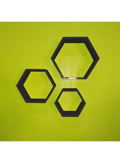 Buy 3-Piece Wall Hexagon Set Black in Saudi Arabia