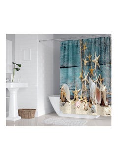 Buy Star Fish Printed Shower Curtain With Hook Blue/White/Gold 165x180centimeter in Saudi Arabia