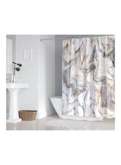 Buy Marble Printed Shower Curtain With Hook White/Grey 165x180centimeter in UAE