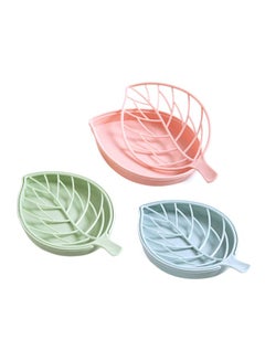 Buy 3-Piece Double Layer Leaf Shape Soap Dish Multicolour 10.5x17centimeter in UAE