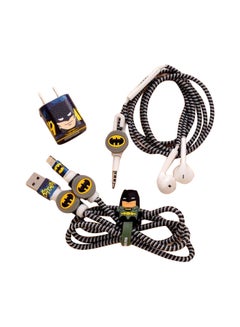 Buy 4-Piece Cartoon Batman Designed Earphone Cable Protector Set Black/Yellow/Grey in Saudi Arabia