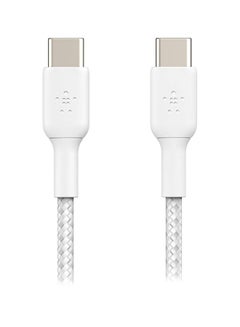 اشتري كابل مضفر من منفذ  USB-C إلى منفذ USB-C من بيلكين (كابل شحن سريع بمنفذ USB من نوع C لأجهزة سامسونج، وبكسل، وآي باد برو، وغير ذلك المزيد) - بطول 1 متر، بلون أبيض أبيض في السعودية