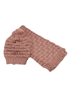 Buy Acrylic Yarn Knitted Hat And Scarf Red Beige in Saudi Arabia