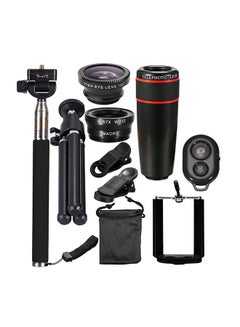 Buy 10-Piece 12X Telephoto Universal Mobile Phone Lens Kit Black in Saudi Arabia