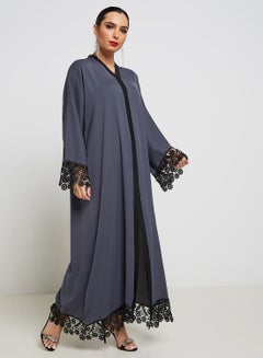 Buy Embroidered Abaya Blue/Black in UAE