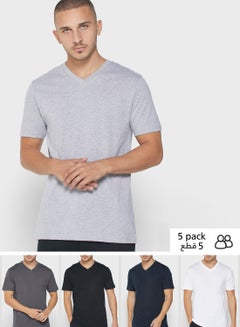 Buy Set of 5 Basic V-Neck T-Shirt Multicolour in UAE