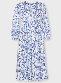 Buy V-Neck Midi Dress Blue/White in Saudi Arabia