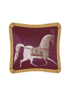 Buy Velvet Horse Embroidered Cushion Cover Brown/Gold 45x45cm in UAE