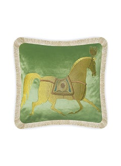 Buy Velvet Horse Embroidered Cushion Cover Green/Silver 45x45cm in UAE