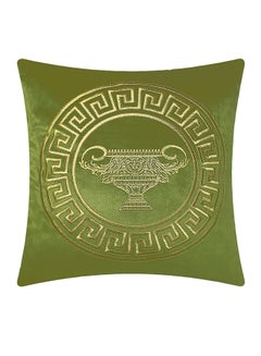 Buy Velvet Baroque Embroidered Cushion Cover Dark Olive 45x45cm in UAE