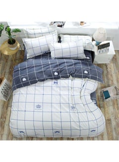 Buy 5-Piece Checked Style Bedding Set Polyester White/Blue in Saudi Arabia