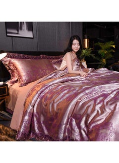 Buy Luxury Jacquard Duvet Cover Set Polyester Purple Duvet Cover 180x220 cm, Pillowcases 48x74 cm, Fitted Sheet 230x230cm in Saudi Arabia