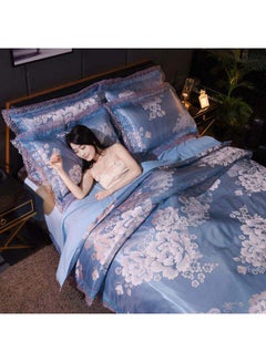 Buy Luxury Jacquard Duvet Cover Set Polyester Blue 2meter in UAE