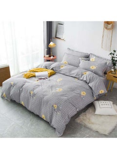 Buy 4-Piece Printed Duvet Cover Set Polyester Grey/Yellow in Saudi Arabia