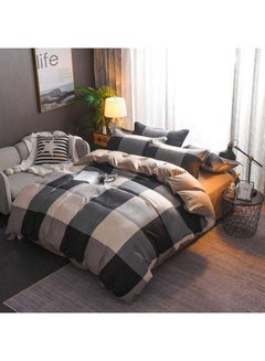 Buy 4-Piece European Style Checked Printed Duvet Cover Set Polyester Black/Beige/Grey Single in UAE