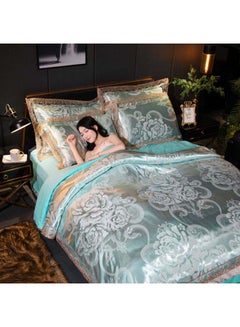 Buy 4-Piece Duvet Cover Set polyester Blue/White/Gold Duvet Cover (180x200 Cm), Bed Sheet (230x262 Cm), Pillow Cover (48x74cm in Saudi Arabia