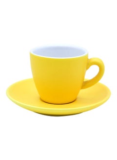 Buy Matte Finish Cup With Saucer Yellow/White in UAE