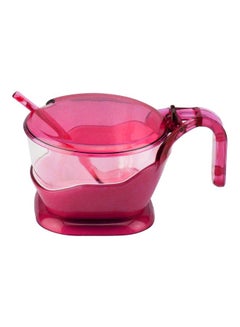 Buy Obje Plastik Sugar Bowl With Lid And Spoon Pink 10.5x7cm in UAE