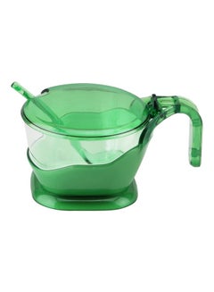 Buy 3-Piece Obje Plastik Sugar Bowl With Lid And Spoon Set Green 0x10.5x7cm in UAE