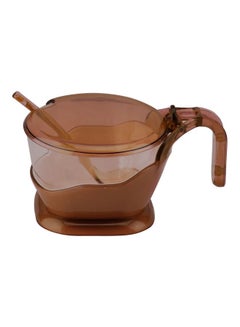 Buy Obje Plastik Sugar Bowl With Lid And Spoon Brown 10.5x7cm in UAE