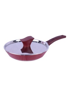 Buy Non-Stick Frying Pan With Lid Red/Silver 32cm in Saudi Arabia