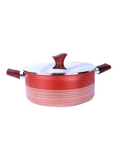 Buy Stainless Steel Cooking Pot With Lid Red/Silver 28x14centimeter in Saudi Arabia