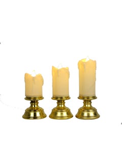 Buy 3-Piece Melting Flameless Candle Set Gold 11 x 13centimeter in UAE