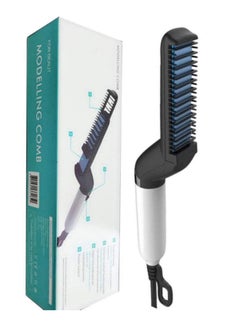 Buy Multi-Functional Beard Straightener Styler Comb White/Black/Blue in Egypt