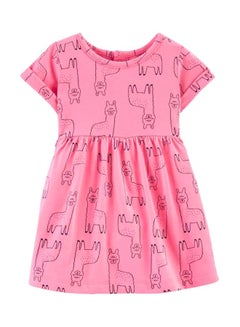 Buy Cotton Llama Printed Jersey Dress Pink/Black in Saudi Arabia