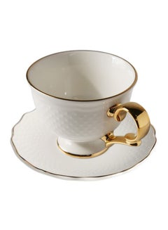 Buy 2-Piece Viva Cup And Saucer Set White/Gold 180ml in UAE