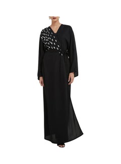 Buy Embroidered Pattern Abaya With Waist Belt Black in UAE