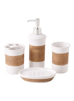 Buy 4-Piece Jute Threaded Bath Set White/Brown 171centimeter in UAE