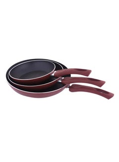 Buy 3-Piece Non-Stick Frying Pan Set Wine Red in Saudi Arabia