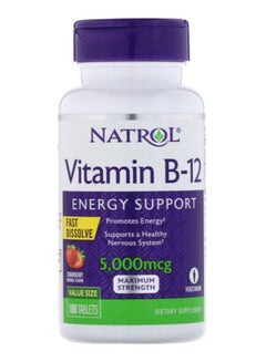 اشتري فيتامين ب 12 سريع الذوبان بنكهة الفراولة لدعم الطاقة 5000 ميكروغرام - من 100 قرص في السعودية