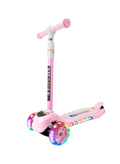 Buy 3-Wheel Adjustable Height Kick Scooter With LED Lights And Music For Kids in UAE