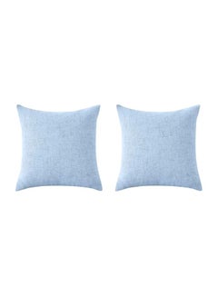Buy 2-Piece Decorative Cushion Set Linen Dark Egg Blue 40x40cm in Saudi Arabia