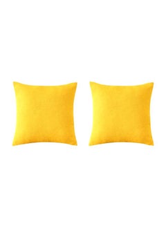 Buy 2-Piece Decorative Cushion Set Linen Yellow 40x40cm in Saudi Arabia