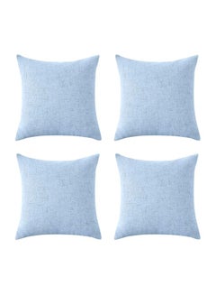 Buy 4-Piece Decorative Cushion Set Linen Dark Egg Blue 40x40cm in Saudi Arabia