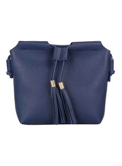 Buy Leather Zippered Shoulder Bag Dark Blue in UAE