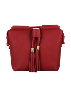 Buy Leather Tassel Shoulder Bag Wine Red in Saudi Arabia