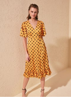 Buy Polka Dot Wrap Dress Mustard in UAE