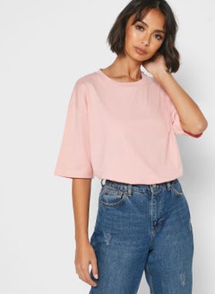 Buy Oversized Crew Neck T-Shirt Pink in Saudi Arabia