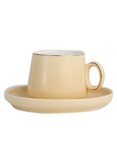 Buy Round Shaped Handle Cup And Saucer Set Beige/Gold in UAE