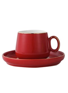 Buy 2-Piece Ergonomically Designed Fade-Proof Comfortable Grip Cup And Saucer Red 285ml in UAE