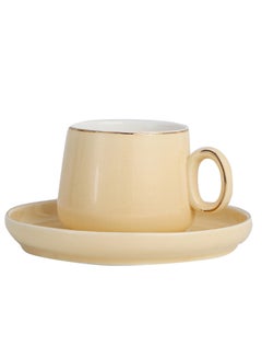 Buy Round Shaped Handle Cup And Saucer Set Beige/Gold in UAE