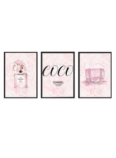 2-Piece Coco Chanel Fashion Poster With Frame White/Pink/Black 30 x  40centimeter price in UAE, Noon UAE